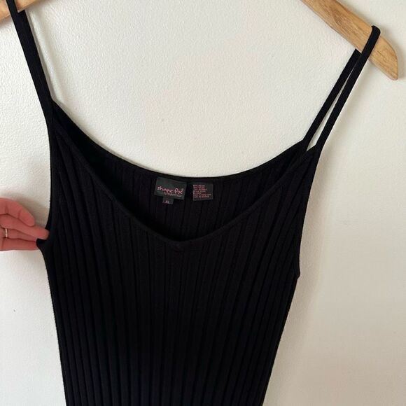 Shape FX Women’s Witchy Goth Black Vertical Ribbed Spaghetti Strap Body Con Maxi - Picture 4 of 6